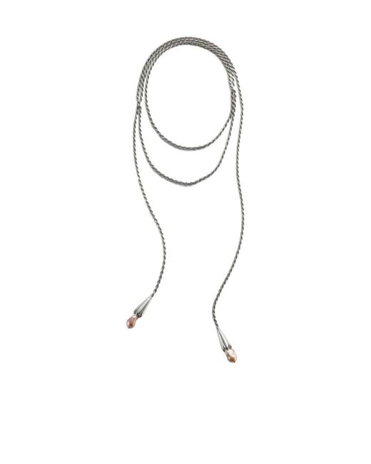 Bottega Veneta White Pearl Scarf Necklace