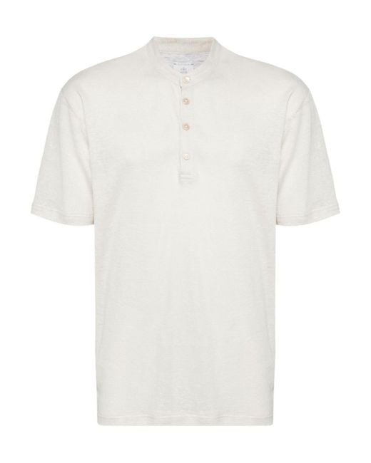 Eleventy White Buttoned Linen-Cotton T-Shirt for men