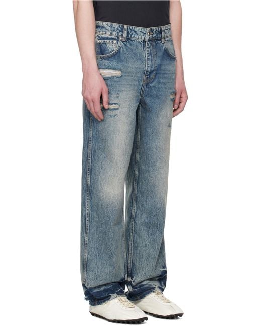 Represent Blue R3 Distressed Baggy Jeans for men