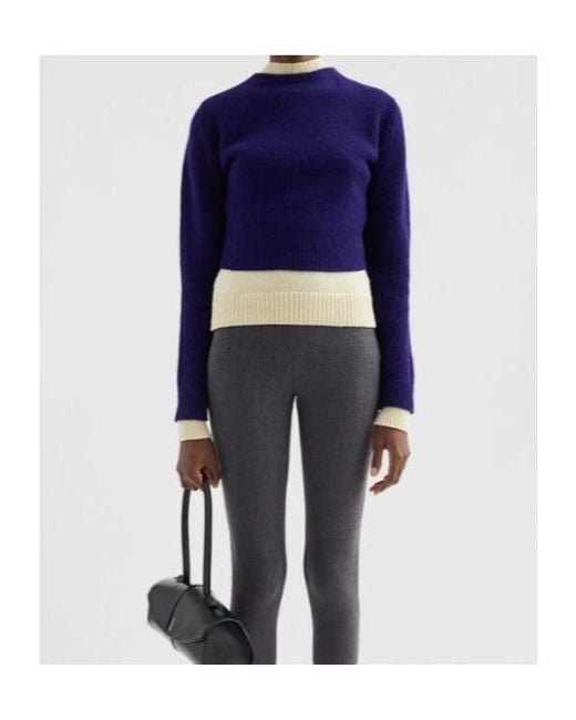 Jil Sander Blue Double Layer Mock Neck Knitted Sweater