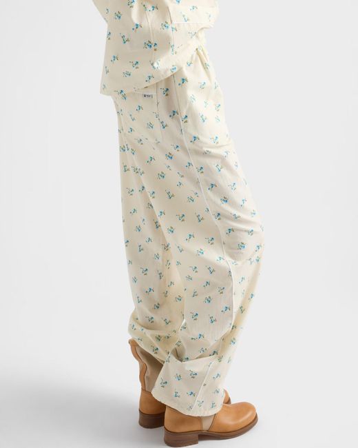 Prada White Floral Print Old Canvas Pants