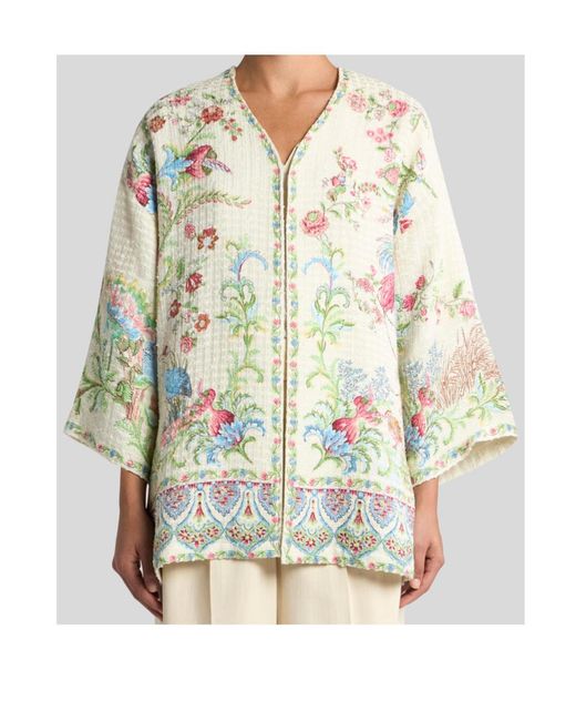 Etro White Printed Short Sleeves Blouse