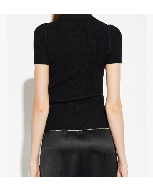By Malene Birger Black Benita Ribbed-Knit Polo Shirt