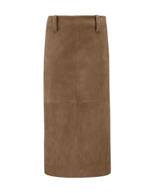 Brunello Cucinelli Brown Suede Straight Midi Skirt