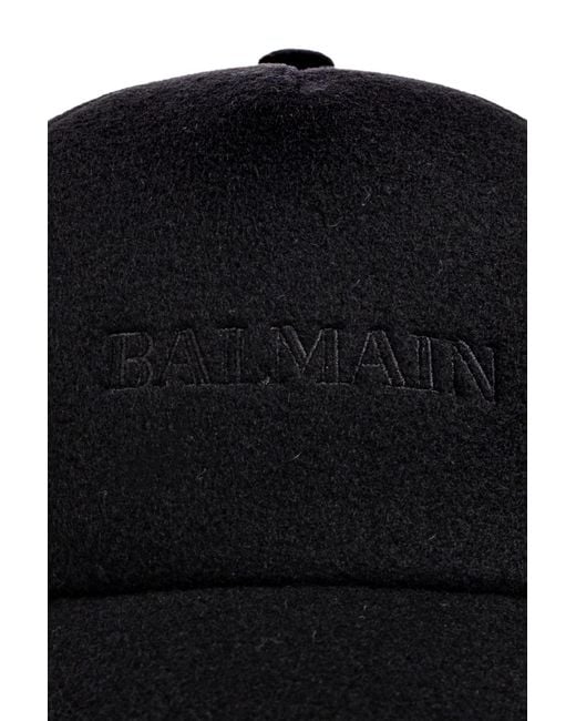 Balmain Black Logo-Embroidered Wool Cap for men