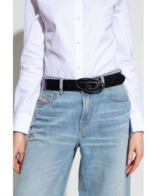 DIESEL Black Oval D Logo B-1Dr Belt for men