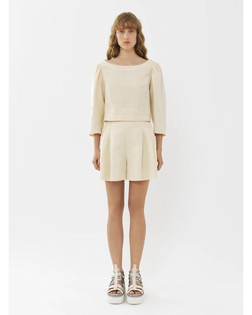Chloé White Chloé Puff-Sleeved Cropped Top