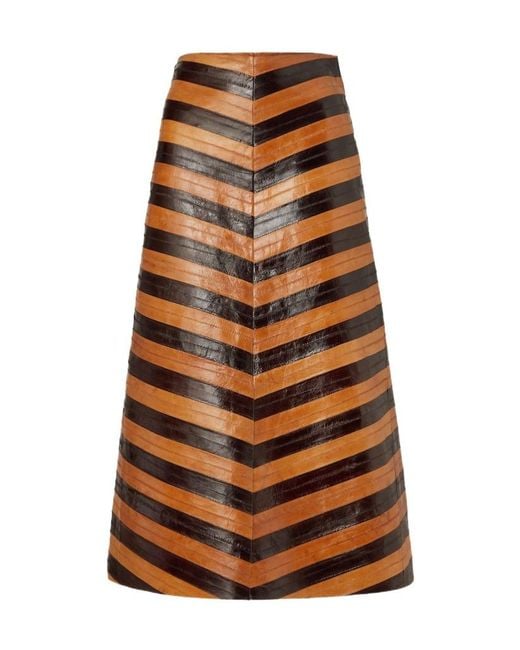 Fendi Orange Two-Tone Chevron Leather Skirt