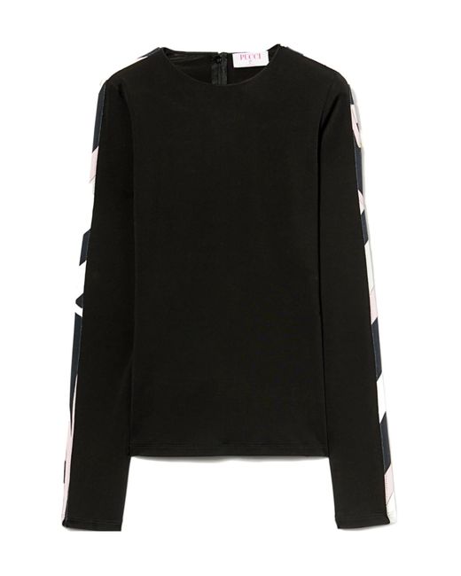 Emilio Pucci Black Contrast-Trim Long-Sleeve Top