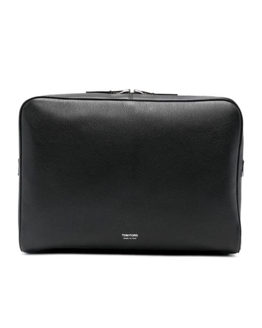 Tom Ford Black Supple Grain Leather Laptop Pouch for men