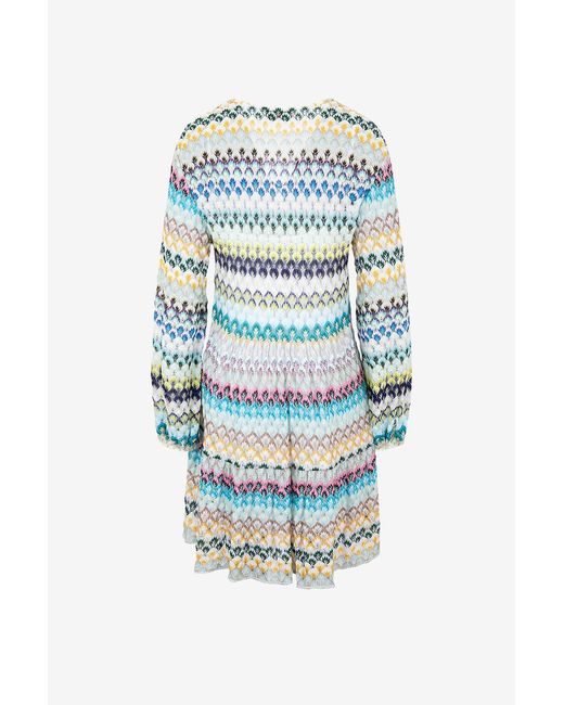 Missoni Blue Flame-Patterned Mini Knit Dress