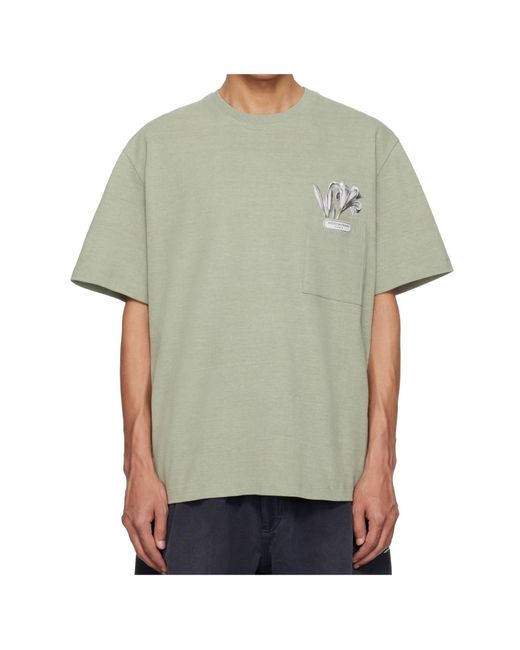 Wooyoungmi Green Floral-Print Pocket T-Shirt for men