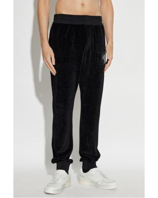 Versace Black Elasticated Waistband Velvet Trousers for men