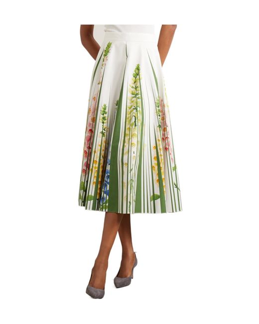 Oscar de la Renta Green Pleated Midi Skirt