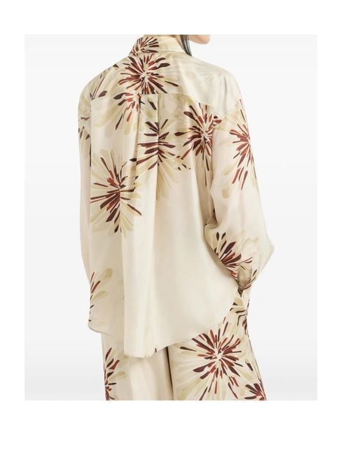 Brunello Cucinelli Natural Bloom-Print Monili-Detail Shirt