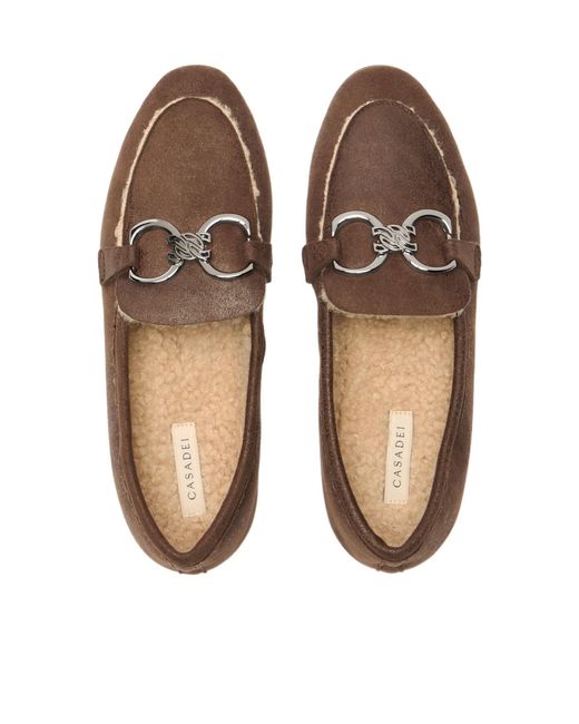 Casadei Brown Bufaland Chain Faux Fur Flat Shoes