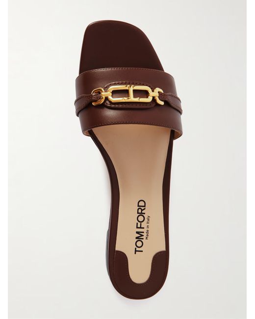 Tom Ford Brown Whitney Logo-Embellished Leather Slippers for men
