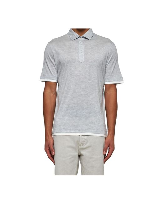 Brunello Cucinelli Gray Double-Layered Straight Hem Polo Shirt for men
