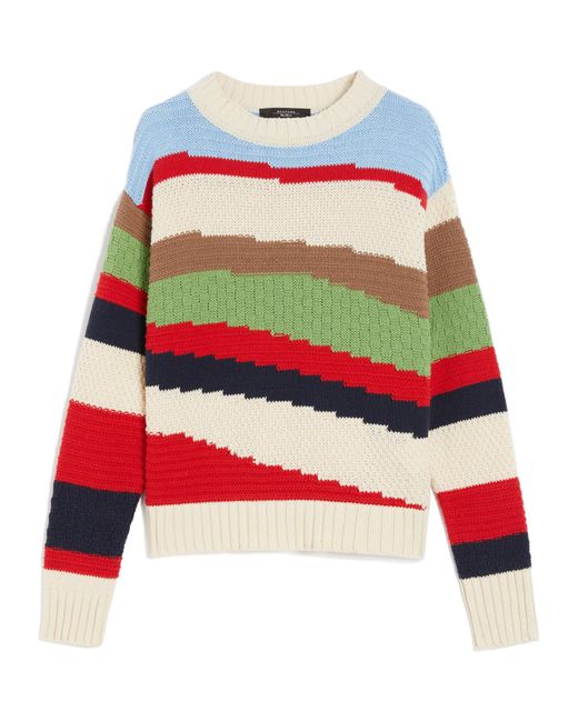 Max Mara Red Weekend Polo Color-Block Intarsia Knitted Jumper