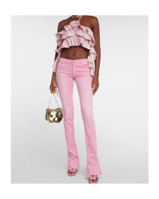 Blumarine Pink Ruffled Halterneck Crop Top