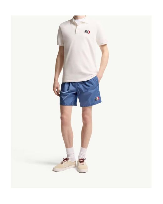 Moncler White Logo Patch Short-Sleeved Polo Shirt for men