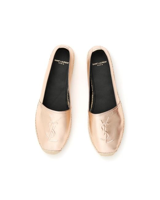 Saint Laurent Natural Metallic Logo Genuine Leather Straw Shoes