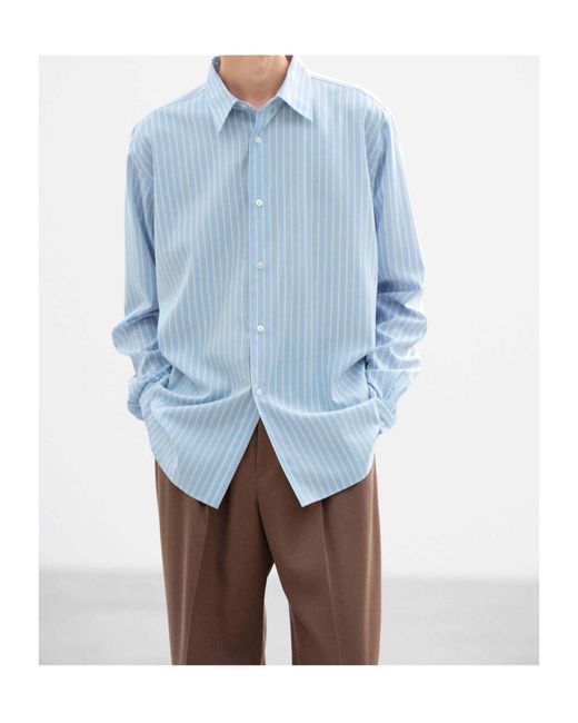 Auralee Blue Striped Wool Shirt for men