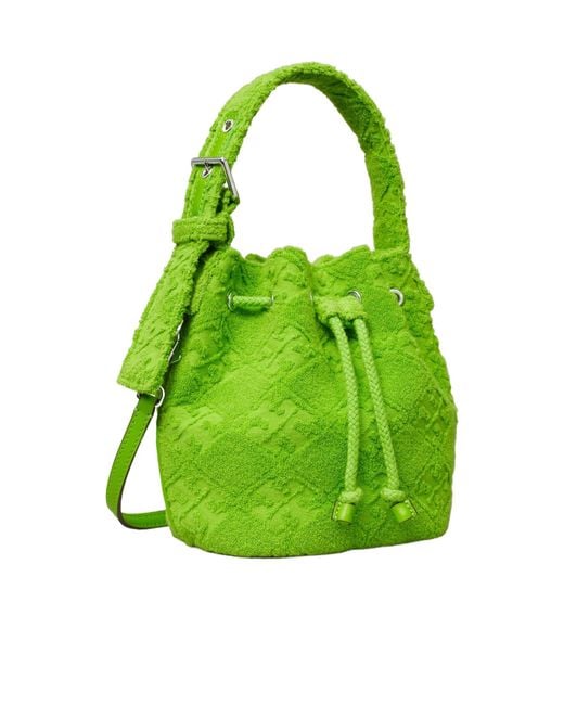 Tory Burch Green T Monogram Terry Mini Bucket Bag