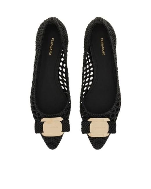Ferragamo Black Ferragamo New Vara Buckle Ballet Flats