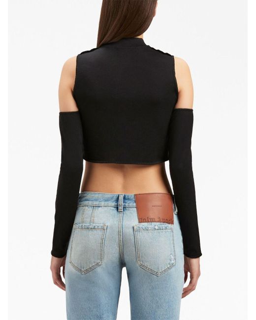 Palm Angels Black Logo Embroidered Cut-Out Detailed Top