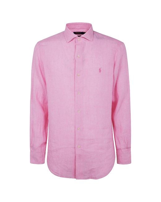Polo Ralph Lauren Pink Polo Pony Embroidered Buttoned Shirt for men