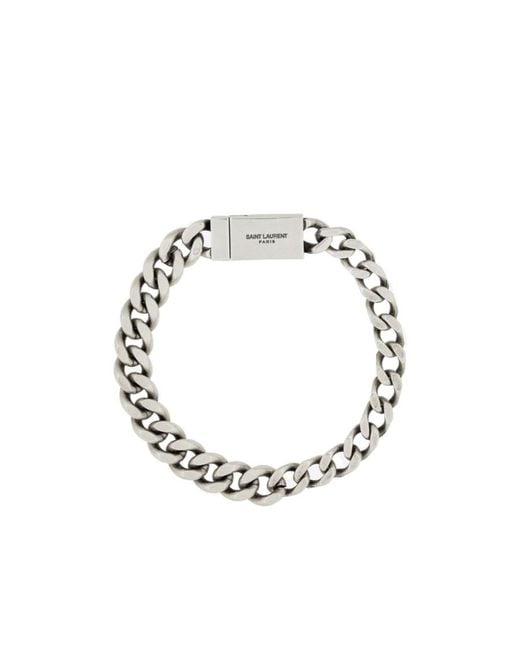 Saint Laurent Metallic Logo Engraved Chained Bracelet for men