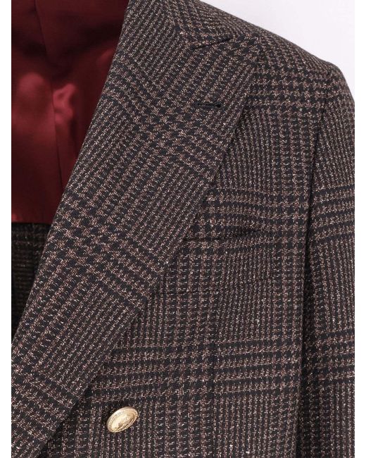 Brunello Cucinelli Brown Prince Of Wales Blazer for men