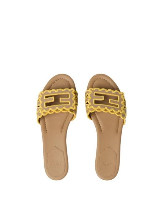 Fendi Metallic Baguette Openwork Embroidered Slides