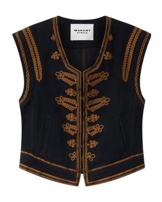 Isabel Marant Black Gilet En Coton Brodé