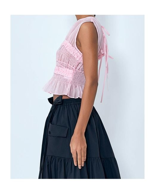 CECILIE BAHNSEN Pink Sheer Ruffle Blouse