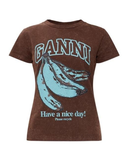 Ganni Brown Future Banana Graphic T-Shirt