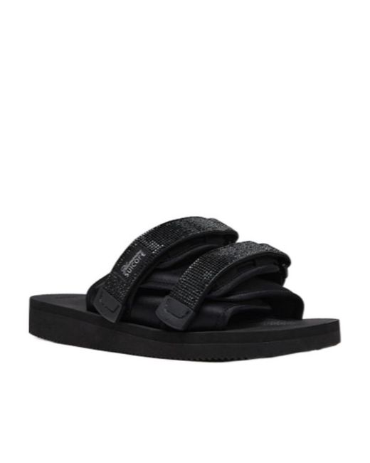 Blumarine Black X Suicoke Embellished Touch Strap Slides