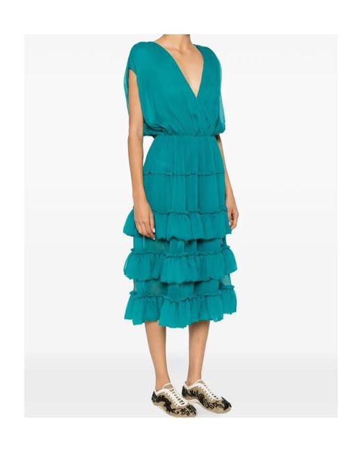Dries Van Noten Blue Ruffled Midi Dress