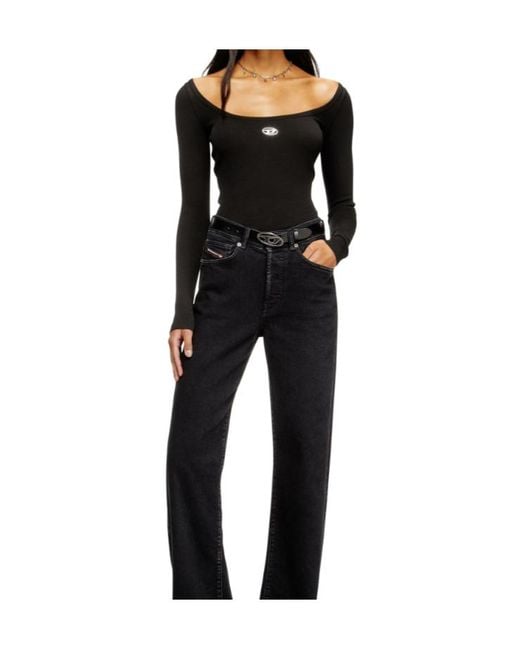 DIESEL Black Oval-D Long Sleeved Ribbed Top