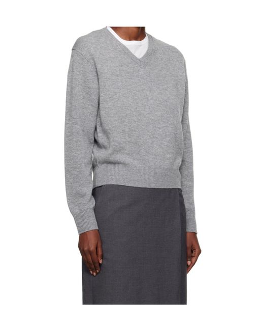 DUNST Gray V-Neck Long-Sleeved Sweater