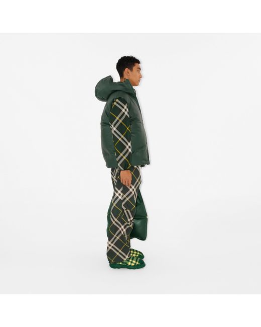 Burberry Green Wide-Leg Equestrian Knight Motif Checked Trousers for men