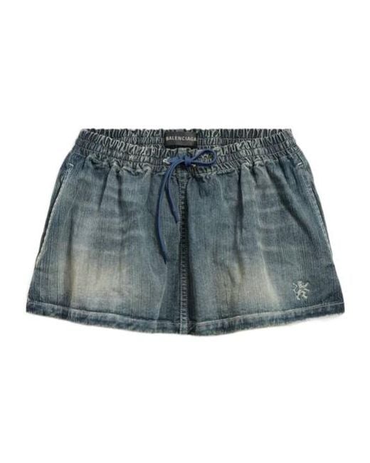 Balenciaga Blue Elastic-Waist Denim Mini Skirt