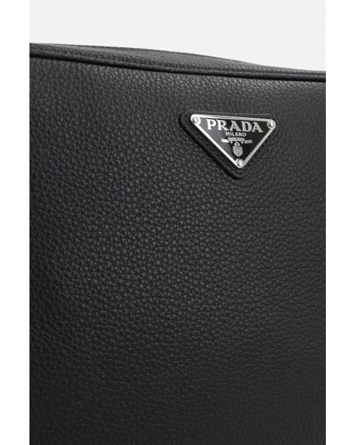 Prada Black Triangle-Logo Zipped Crossbody Bag for men