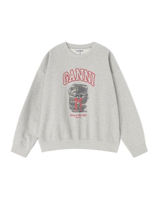 Ganni White Kitty Sweatshirt