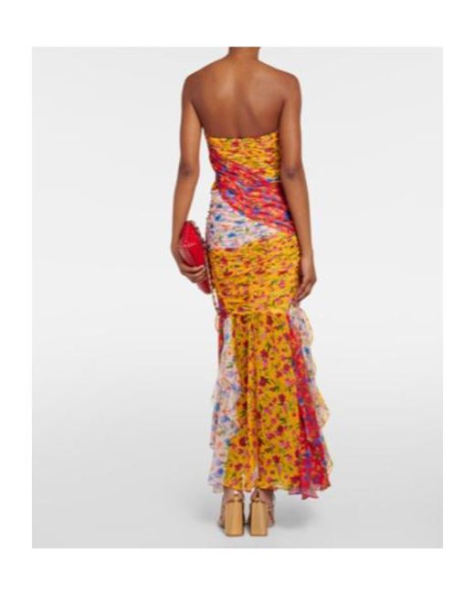 Carolina Herrera Red Strapless Floral Print Maxi Dress