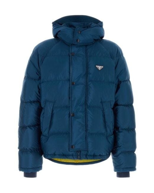 Prada Blue Logo Plaque Padded Jacket for men