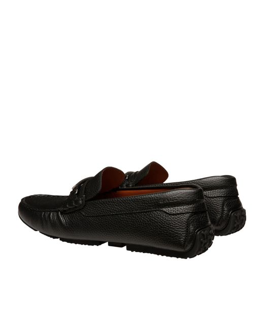 Bally Black Pilot Driver Ebano Grained Leather Loafers for men