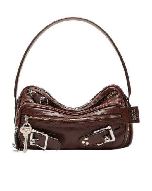 Acne Brown Camero Party Buckle Zip Leather Shoulder Bag