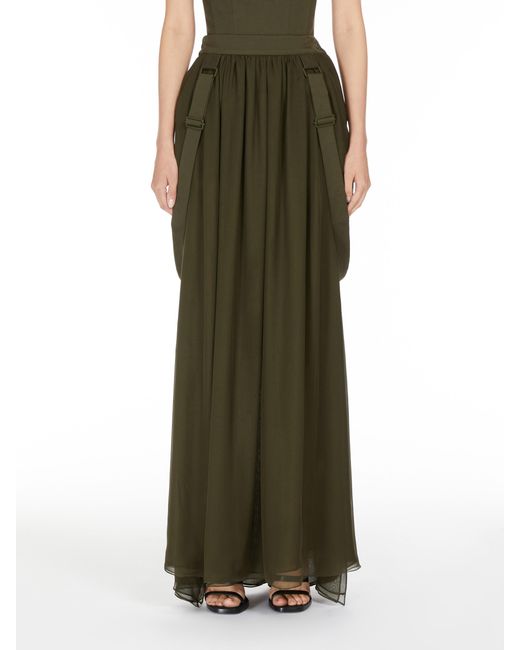 Max Mara Green Buckle Detailed Maxi Skirt